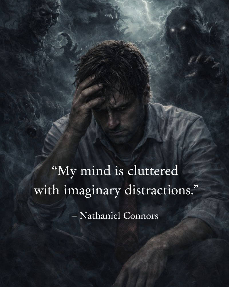 My mind is cluttered with imaginary distractions quote by Nathaniel Connors