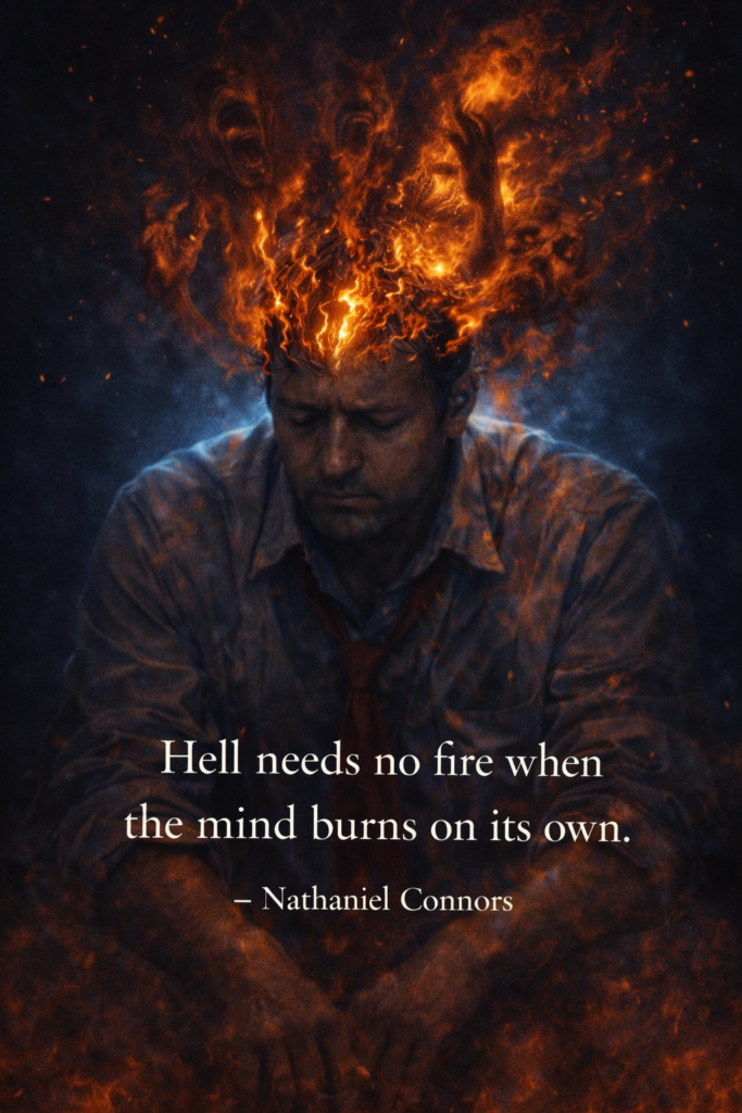 Hell needs no fire when the mind burns on its own quote by Nathaniel Connors