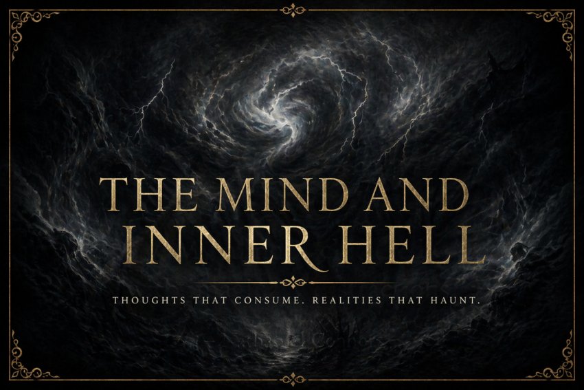 dark storm inside the mind representing inner hell, psychological header by Nathaniel Connors