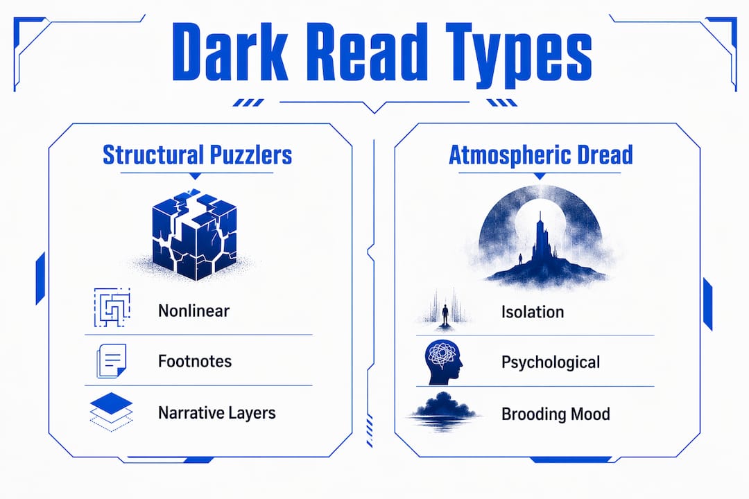 Infographic comparing structural puzzlers and atmospheric dread books