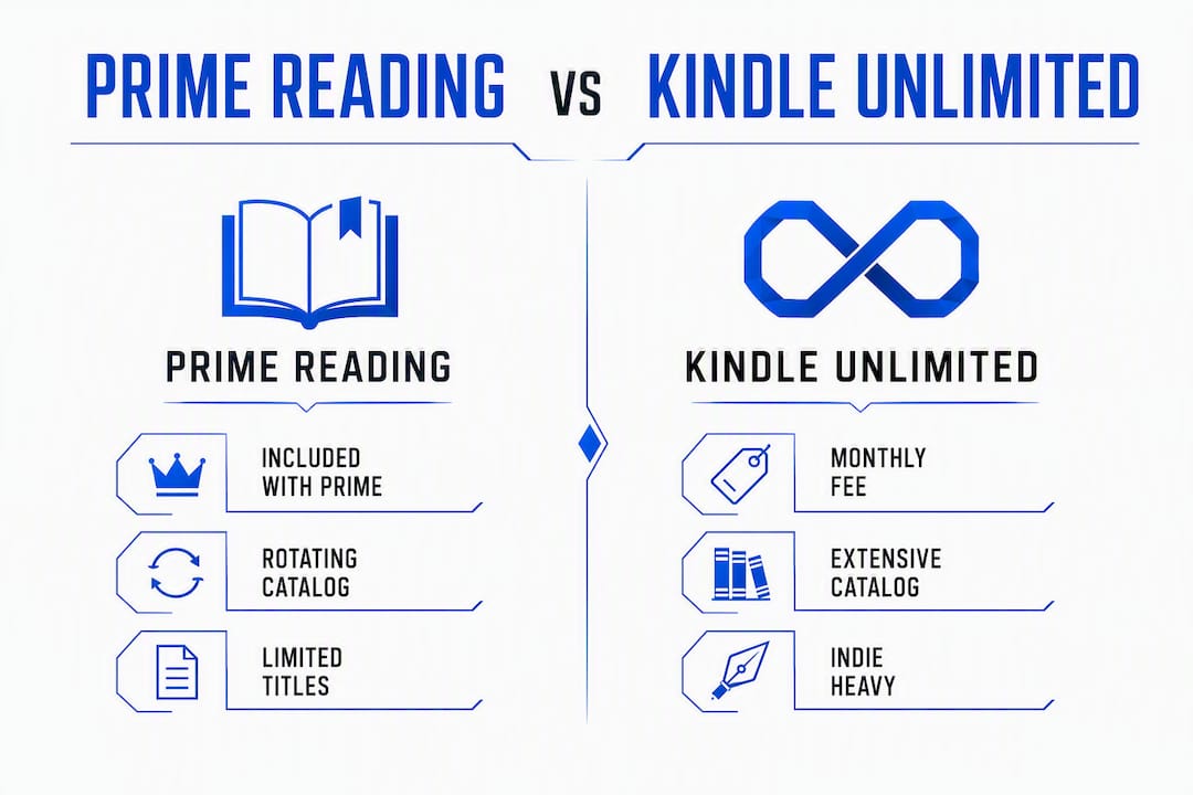 Infographic comparing Prime Reading and Kindle Unlimited