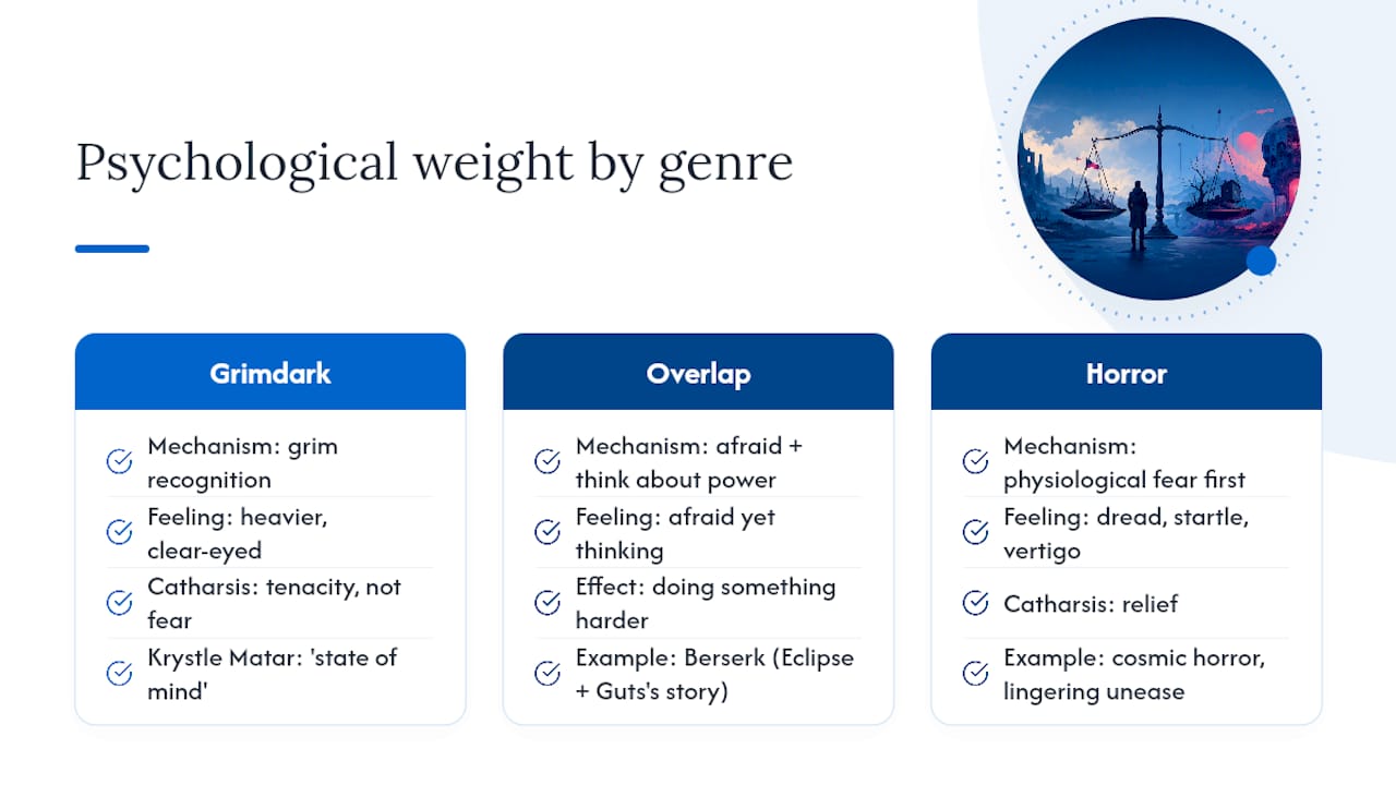 The psychological weight each genre carries — overview diagram