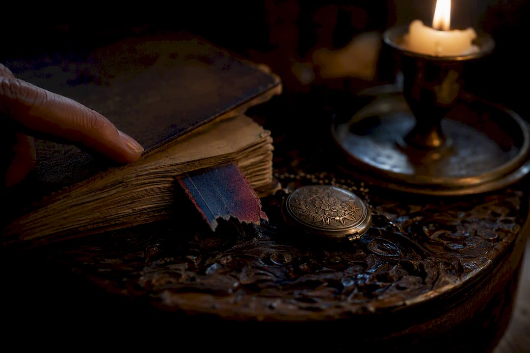 Close-up of small symbolic details on desk