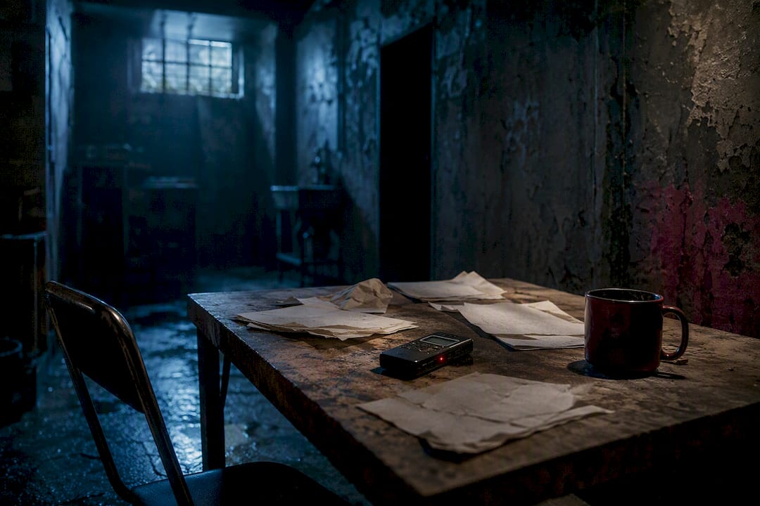 Tape recorders on table in basement
