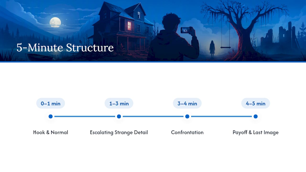 Timeline of five-minute horror short film structure