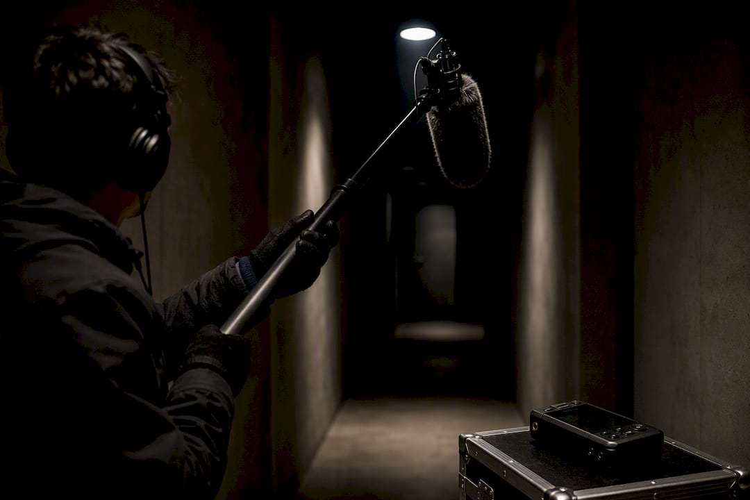 Boom microphone recording silence on horror set
