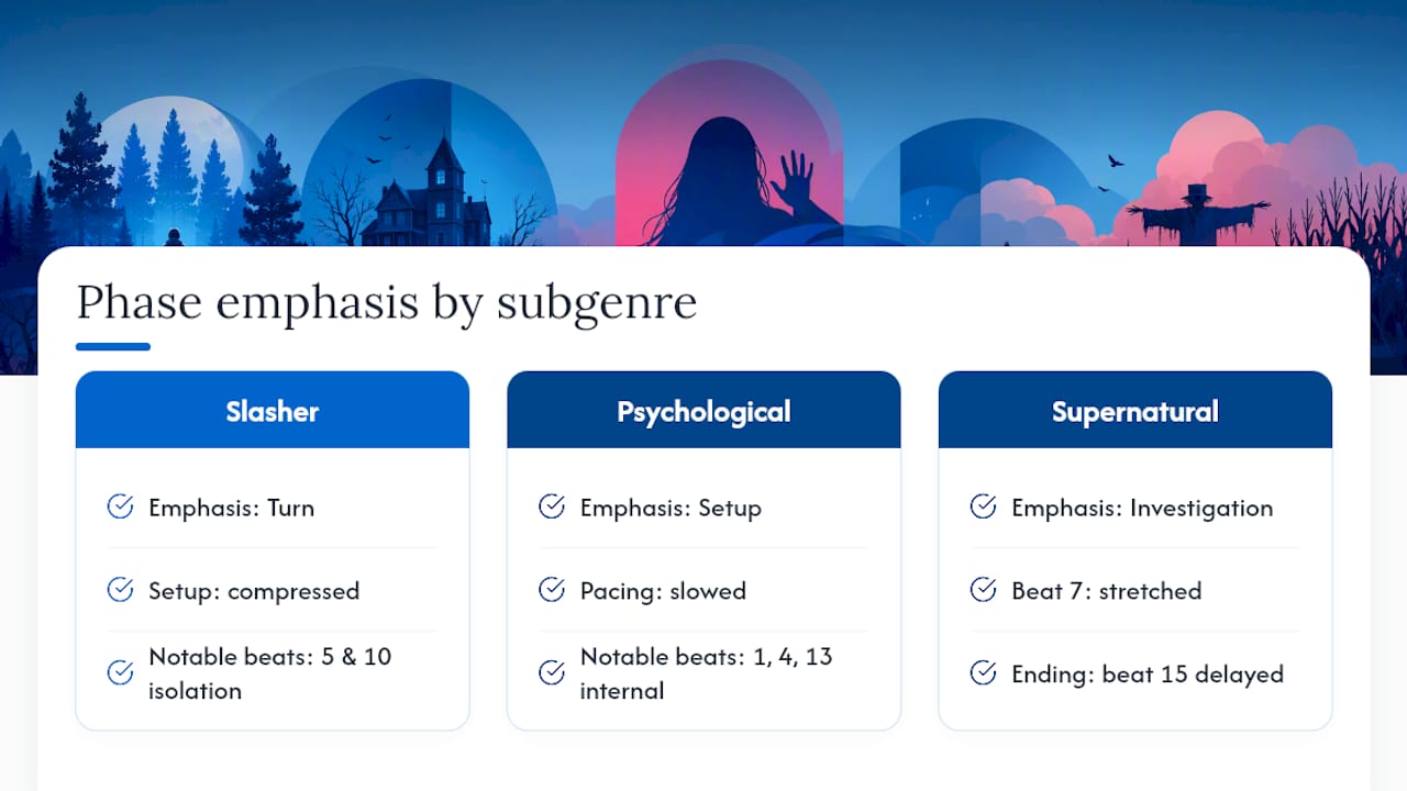 Three horror subgenres across three act phases