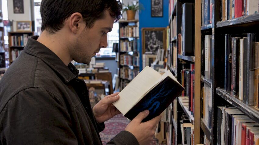 Reader checking a horror book before reading