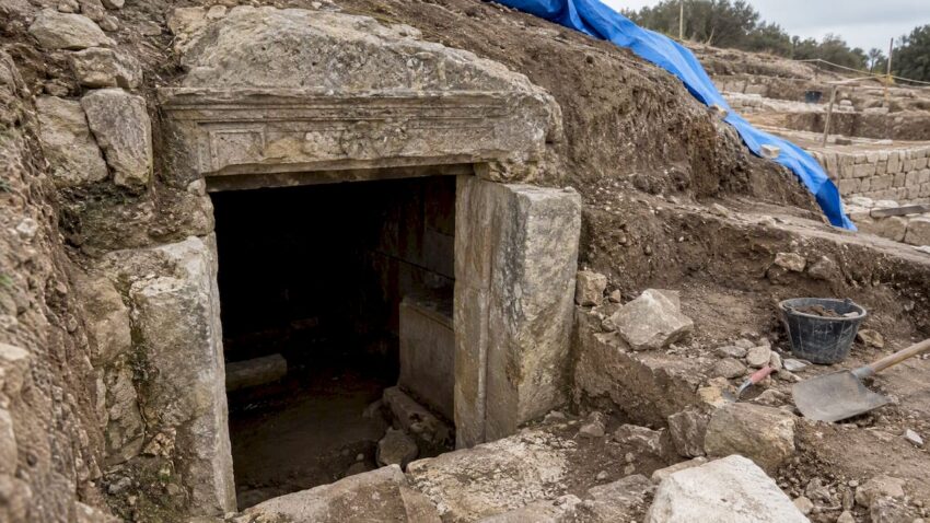 Ancient tomb exposed during an excavation
