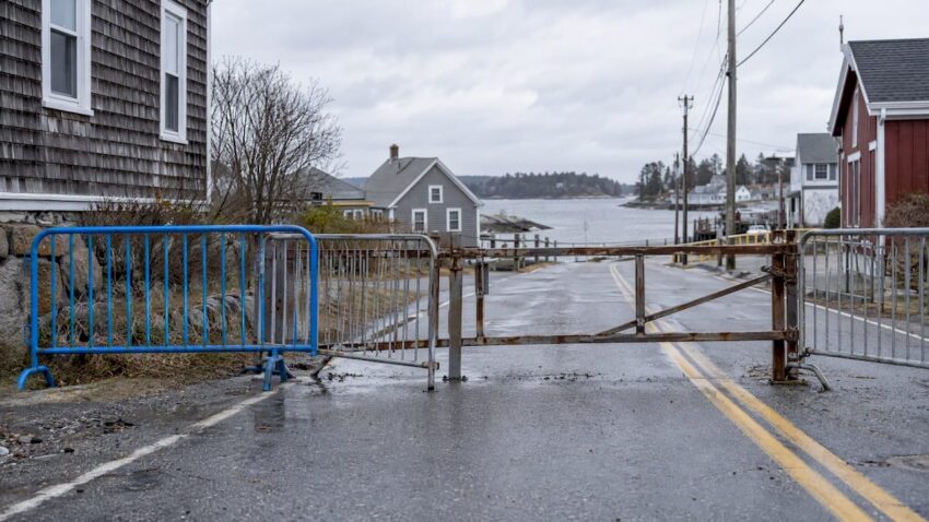 Improvised quarantine barrier on a Maine town road